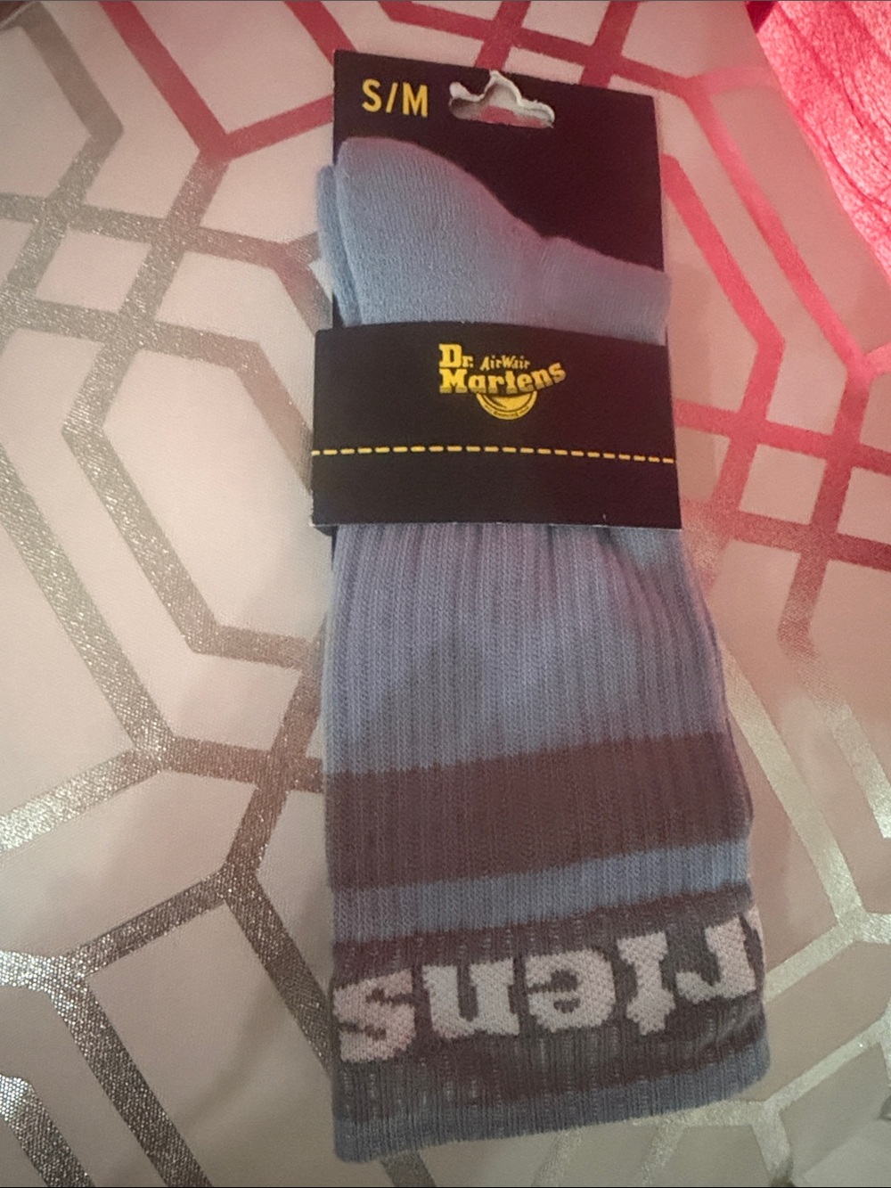 Dr. Martens Light Blue and Gray Striped Crew Socks S/M